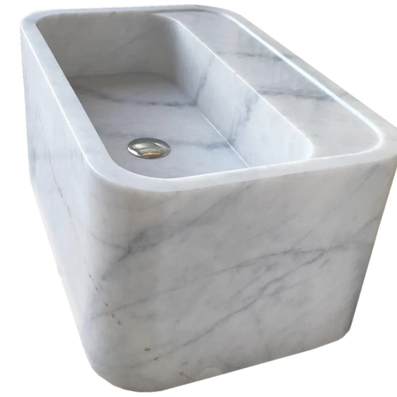 Carrara White Marble Rectangular Wall-mount Bathroom Sink (W)16" (L)24" (H)12"