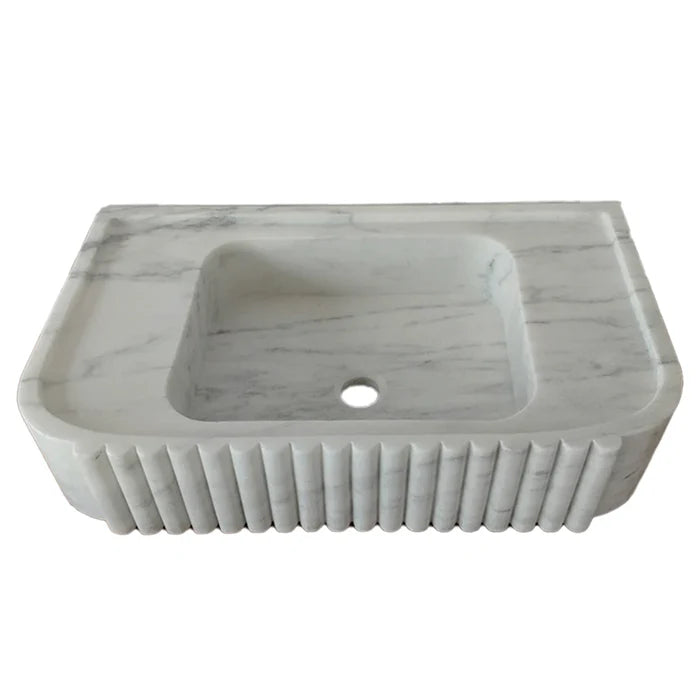 Carrara White Marble Wall-mount Bathroom Vanity Sink Fluted (W)16" (L)28" (H)6"