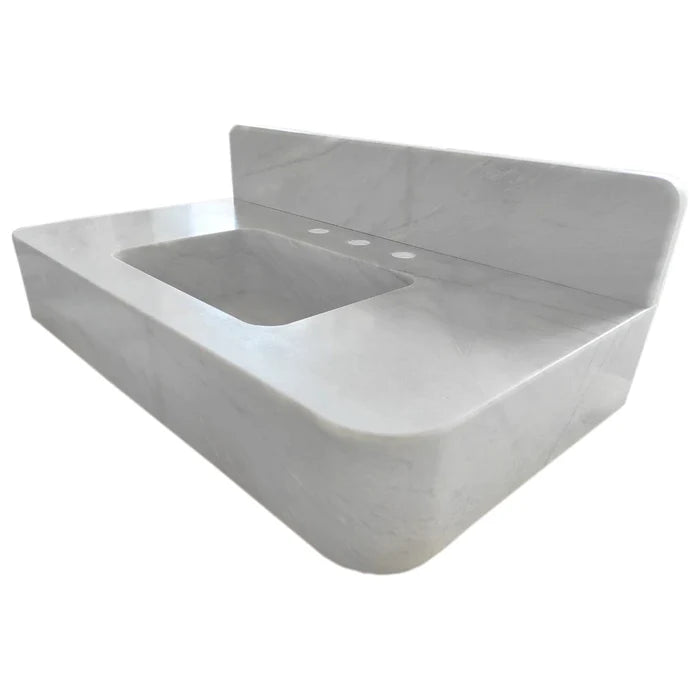 Carrara White Marble Wall-mount Bathroom Sink with Backsplash (W)18" (L)36" (H)6"