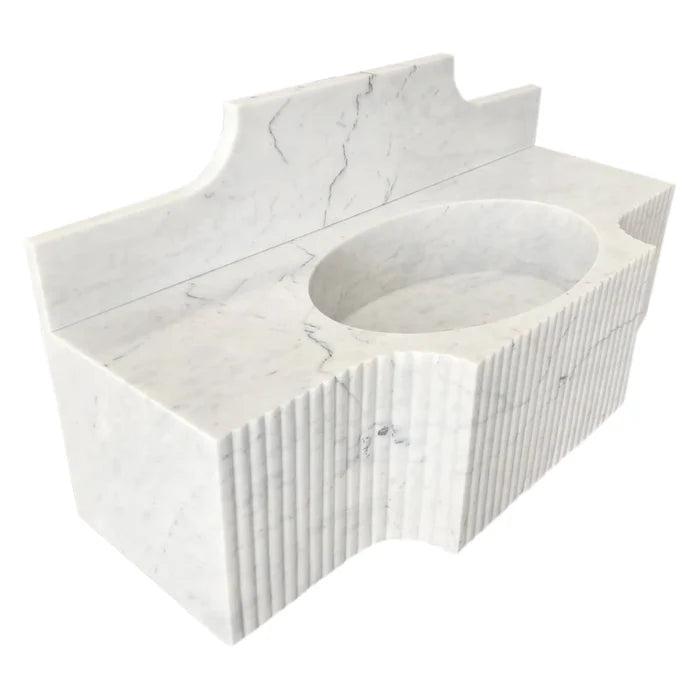 Carrara White Marble Wall-mount Bathroom Sink with 10" Backsplash (W)18" (L)48" (H)10"