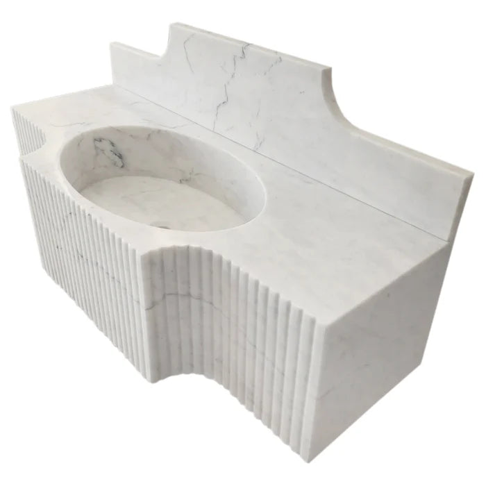 Carrara White Marble Wall-mount Bathroom Sink with 10" Backsplash (W)18" (L)48" (H)10"