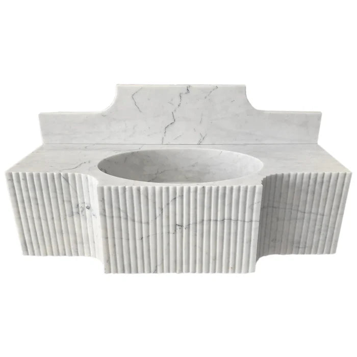 Carrara White Marble Wall-mount Bathroom Sink with 10" Backsplash (W)18" (L)48" (H)10"