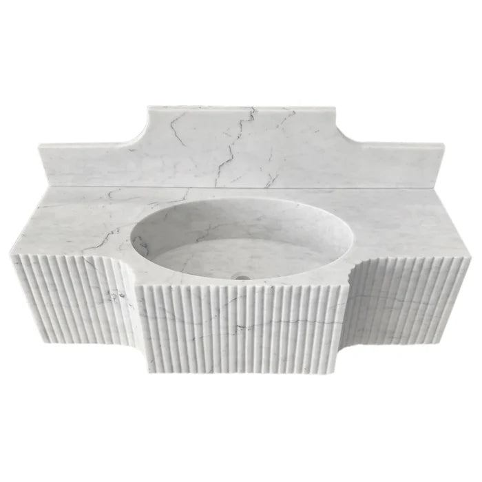 Carrara White Marble Wall-mount Bathroom Sink with 10" Backsplash (W)18" (L)48" (H)10"