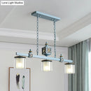 GobekUsa Cartoon 3 Bulbs Island Pendant Light with Dual Cylinder Pendulum Sky/Water Blue Glass Shades