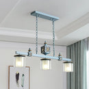 GobekUsa Cartoon 3 Bulbs Island Pendant Light with Dual Cylinder Pendulum Sky/Water Blue Glass Shades
