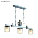 GobekUsa Cartoon 3 Bulbs Island Pendant Light with Dual Cylinder Pendulum Sky/Water Blue Glass Shades