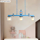 GobekUsa Cartoon 3 Bulbs Island Pendant Light with Dual Cylinder Pendulum Sky/Water Blue Glass Shades