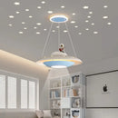GobekUsa Cartoon Astronaut Chandelier UFO Ceiling Lamp for Kids Girl Boy Bedroom