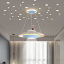 GobekUsa Cartoon Astronaut Chandelier UFO Ceiling Lamp for Kids Girl Boy Bedroom