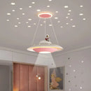 GobekUsa Cartoon Astronaut Chandelier UFO Ceiling Lamp for Kids Girl Boy Bedroom