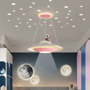 GobekUsa Cartoon Astronaut Chandelier UFO Ceiling Lamp for Kids Girl Boy Bedroom