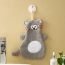 Cartoon cat coral velvet hand towels gray & pink bathroom decor by Decorbites