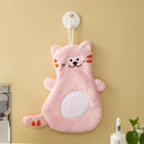 Cartoon cat coral velvet hand towels gray & pink bathroom decor by Decorbites