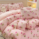 GobekUsa Cartoon Cat Floral Duvet Set, Girls' Pink Bedding Collection