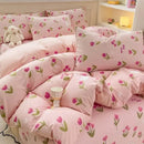 GobekUsa Cartoon Cat Floral Duvet Set, Girls' Pink Bedding Collection