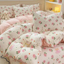 GobekUsa Cartoon Cat Floral Duvet Set, Girls' Pink Bedding Collection