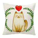 Cartoon cat linen pillowcase red teacup design living room cushion by Decorbites