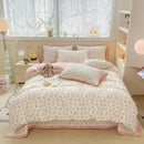 GobekUsa Cartoon Cat Floral Duvet Cover Set - Pink Kids Girls Bedroom Decor
