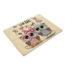 Cartoon cute owl animal dining table placemats set of 6 kitchen mats by Decorbites