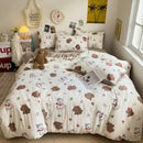 GobekUsa Cartoon Style Printed Comforter Set 4Pcs Lightweight Duvet Kits Bedding Set