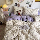 GobekUsa Cartoon Style Printed Comforter Set 4Pcs Lightweight Duvet Kits Bedding Set