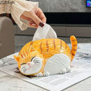 GobekUsa Cartoon Ginger Cat Ceramic Tissue Box - Creative Desk Decoration & Paper Towel Case