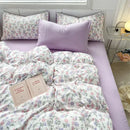GobekUsa Cartoon Heart Floral Print Duvet Set with Bed Sheet & Pillowcases