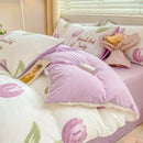 GobekUsa Cartoon Heart Floral Print Duvet Set with Bed Sheet & Pillowcases