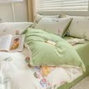 GobekUsa Cartoon Heart Floral Print Duvet Set with Bed Sheet & Pillowcases