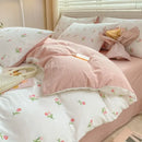 GobekUsa Cartoon Heart Floral Print Duvet Set with Bed Sheet & Pillowcases