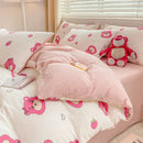 GobekUsa Cartoon Heart Floral Print Duvet Set with Bed Sheet & Pillowcases