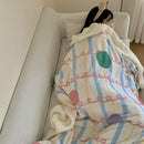 GobekUsa Cartoon Lamb Wool Blanket - Thick, Printed Coral Fleece Sofa Cover