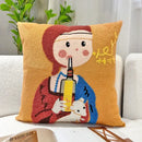 GobekUsa Cartoon Oil Painting Embroidery Throw Pillow for Office Chair, Living Room, Bedroom