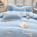 GobekUsa Cartoon Princess Embroidered Cotton Bedding Set for Adult Girls
