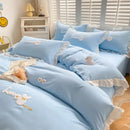GobekUsa Cartoon Princess Embroidered Cotton Bedding Set for Adult Girls