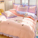 GobekUsa Cartoon Princess Embroidered Cotton Bedding Set for Adult Girls