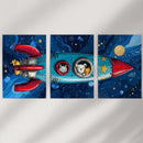 Outer Space Kids Wall Art. Rocket and Stars Nursery Prints by Wall Art Set