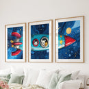 Outer Space Kids Wall Art. Rocket and Stars Nursery Prints by Wall Art Set
