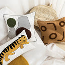 Cartoon tiger embroidered yellow cotton pillow cover bedroom by Decorbites