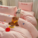 GobekUsa Cartoon Towel Embroidery Bedding Set - Queen Size Bedclothes