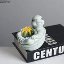 Cartoon turtle ceramic flower vase light green living room decor by Decorbites