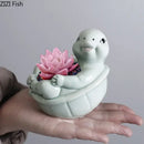 Cartoon turtle ceramic flower vase light green living room decor by Decorbites