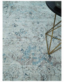 Carved 8x10 Silver, Gray and Charcoal Modern Abstract Handmade Art Silk and Wool Area Rug by The Rug Decor
