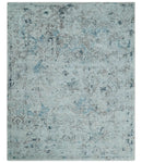 Carved 8x10 Silver, Gray and Charcoal Modern Abstract Handmade Art Silk and Wool Area Rug by The Rug Decor