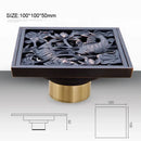 Carved black bronze anti-odor brass floor drain bathroom hardware by Decorbites