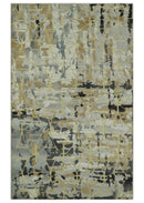 Carved Texture Abstract Ivory, Gray, Camel, Charcoal and Gold Hand Knotted 5x8 wool Rug