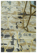 Carved Texture Abstract Ivory, Gray, Camel, Charcoal and Gold Hand Knotted 5x8 wool Rug