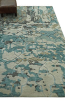 Carved Texture Ivory, Blue, Olive and Charcoal Modern Abstract 5x8 Hand Knotted wool Area Rug
