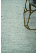 Carved Texture Modern Geometrical Bricks Design Ivory and Light Blue Hand Knotted 5x8 wool Area Rug by The Rug Decor