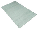 Carved Texture Modern Geometrical Bricks Design Ivory and Light Blue Hand Knotted 5x8 wool Area Rug by The Rug Decor